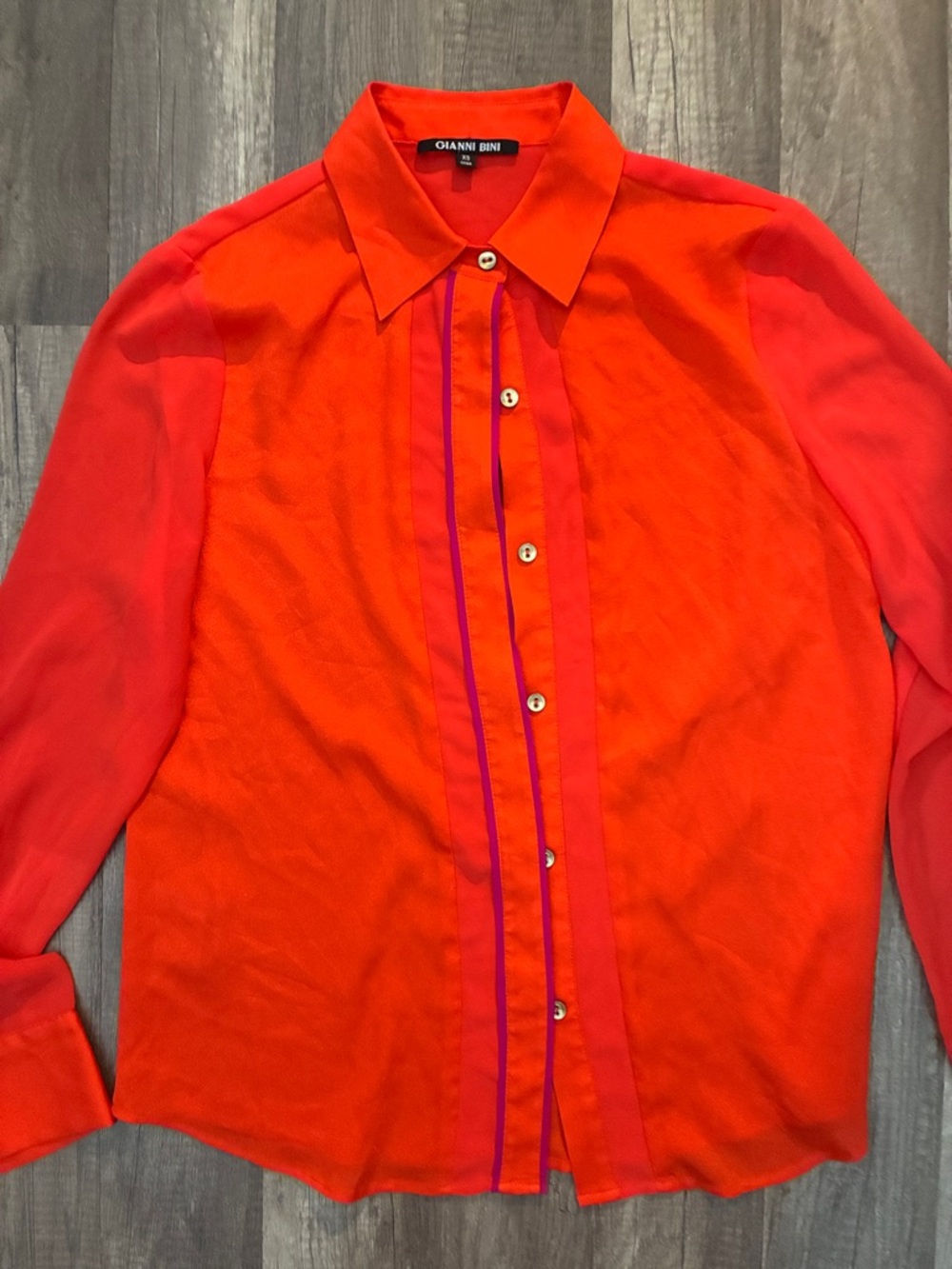 Gianni Bini Bright Orange & Pink Trim Button-Up Shirt